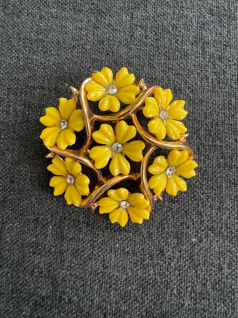 Vintage Yellow Floral Rhinestone Brooch